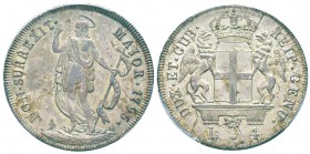 Genova, Dogi Biennali III fase 1637-1797 
4 Lire 1796 frappée en 1814, AG 16.67 g. 
Avers : DUX ET GUB REIP GENU L.4 
Revers : NON SURREXIT MAJOR 1...
