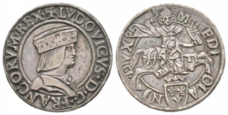 Milano, Ludovico XII d'Orleans 1500-1513
Testone, Milano, ND, AG 8.6 g.
Avers ...