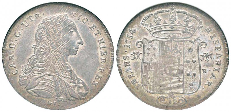 Napoli 
Carlo I di Borbone 1734-1759
Piastra (120 Grana), Napoli, 1754, 4 sur ...