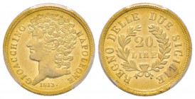 Napoli, Gioacchino Napoleone 1805-1815
20 Lire, 1813, rami corti, AU 6.45 g.
Ref : G.13, MIR 440
Conservation : PCGS AU58. Superbe exemplaire, avec...