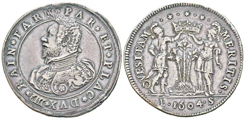Parme, Ranuccio I Farnese 1592-1622
Doppio ducatone, 1604, AG 63.48 g.
Avers :...