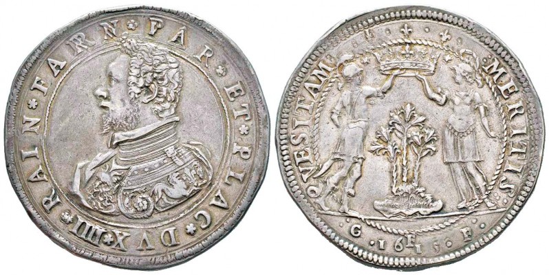 Parme, Ranuccio I Farnese 1592-1622
Doppio ducatone, 1615, AG 63.64 g.
Avers :...