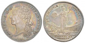 Parma, Philippe de Bourbon, infant d'Espagne
Jeton, 1740, AG 7.56 g.  28 mm
Avers : PHILIPPUS D. G. HISPANIHANS. Tête à gauche, les cheveux noués pa...