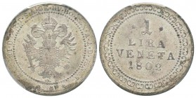 Venezia, Lodovico Manin. 1789-1797
Francesco II d'Asburgo Lorena 1797-1805
1 Lira veneta, 1802, AG 8.93 g.
Ref : Pag.10,  Mont.15 (R )
Conservatio...