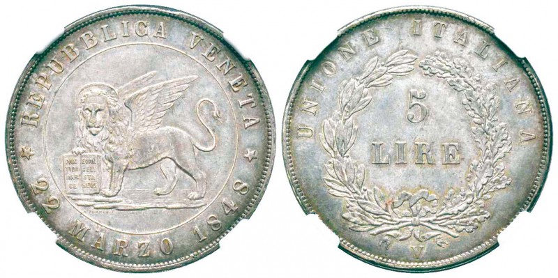 Venezia, Governo Provvisorio di Venezia, 1848-49
5 Lire, 1848, type 22 Marzo, A...