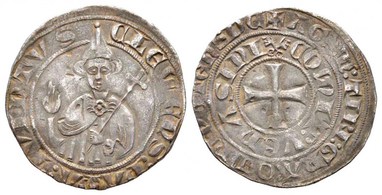 Clemens V 1305-1314
Grosso, Pont de Sorgues, non daté, AG 2.6 g.
Avers : CLEME...