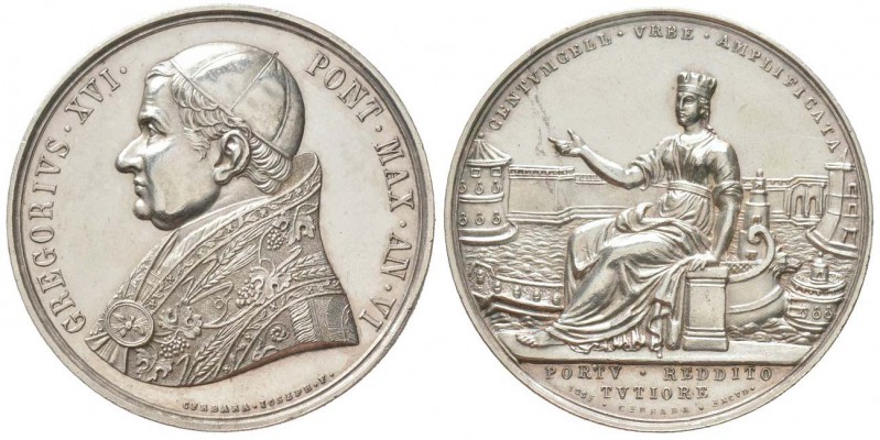 Gregorius XVI 1831-1846
Médaille Extension du port de Civitavecchia, 1836, par ...