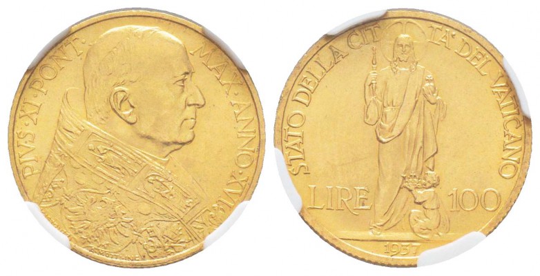 Pius XI 1922-1939
100 Lire, Roma, 1937, AN XVI, AU 5.19 g.
Ref : Berman 3353, ...
