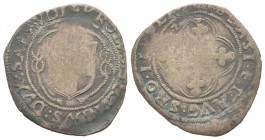 Savoie,  Carlo II 1504-1553
Grosso, Ier Type, Nizza, non daté, Billon 2.37 g.
Avers :  KROLVS SECVNDVS DVX SABAVDI Écu de Savoie
Revers : KBLASI ET...