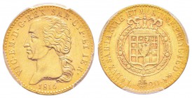Vittorio Emanuele I 1802-1821
20 lire, Torino, 1816, AU 6.45 g.
Ref : MIR.1028a (R2), Mont.17, Pag.4, Fr.1129, KM C#95
Conservation : PCGS AU55. Ra...