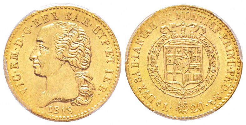 Vittorio Emanuele I 1802-1821
20 lire, Torino, 1818, AU 6.45 g.
Ref : MIR.1028...