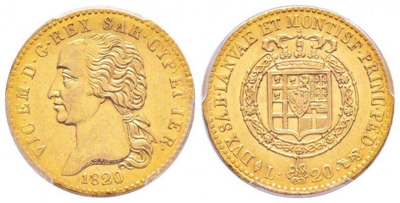 Vittorio Emanuele I 1802-1821
20 lire, Torino, 1820, AU 6.45 g.
Ref : MIR. 102...