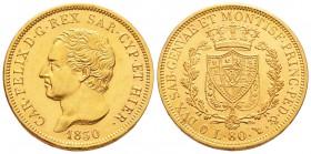 Carlo Felice 1821-1831
80 lire, Torino, 1830 (P), AU 25.8 g.               
Ref : MIR.1032, Mont.16, Pag.37, Fr.1133, C#108.2               
Conser...