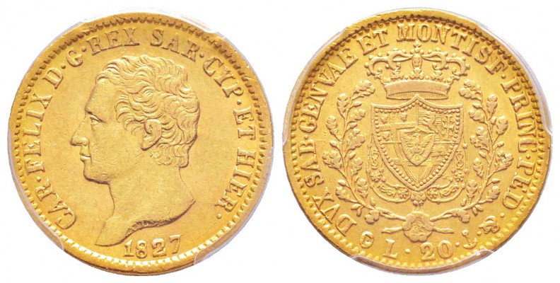 Carlo Felice 1821-1831
20 lire, Genova, 1827 (P), AU 6.45 g.
Ref : MIR.1034i (...