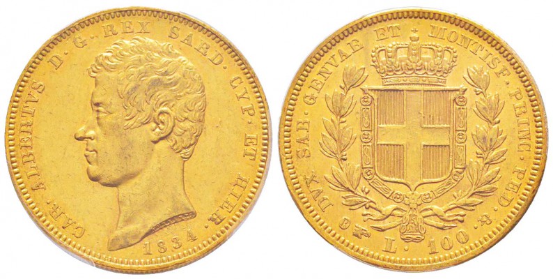 Carlo Alberto 1831-1849
100 lire, Torino, 1834 (P), AU 32.25 g.
Ref : MIR.1043...