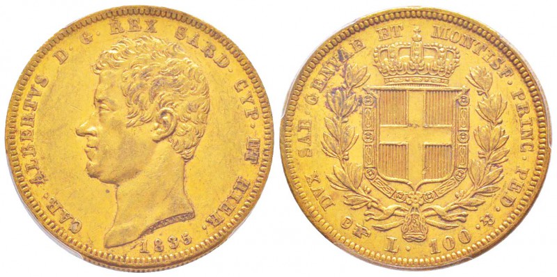 Carlo Alberto 1831-1849
100 lire, Torino, 1835 (P), AU 32.25 g.               ...