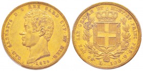 Carlo Alberto 1831-1849
100 lire, Torino, 1835 (P), AU 32.25 g.               
Ref : MIR.1043g,  Mont.7, Pag.141, Fr.1138, C#117.2               
C...