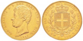 Carlo Alberto 1831-1849
100 lire, Torino, 1842 (P), AU 32.25 g.
Ref : MIR.1043m (R2), Mont.20, Pag.154, Fr.1138, C#117.2
Conservation : PCGS AU50. ...