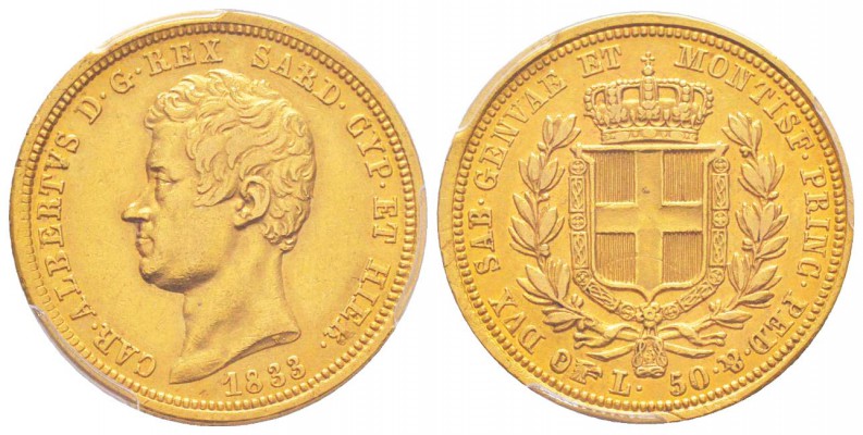 Carlo Alberto 1831-1849
50 lire, Torino, 1833 (P), AU 16.05 g.               
...