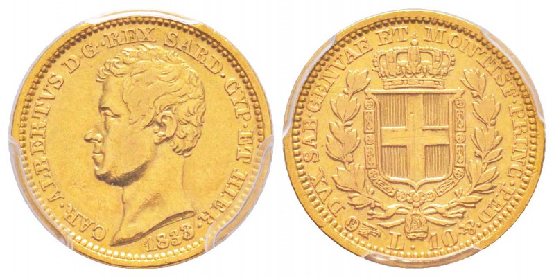 Carlo Alberto 1831-1849
10 lire, Torino, 1833 (P), AU 3.22g.
Ref : MIR.1046b (...