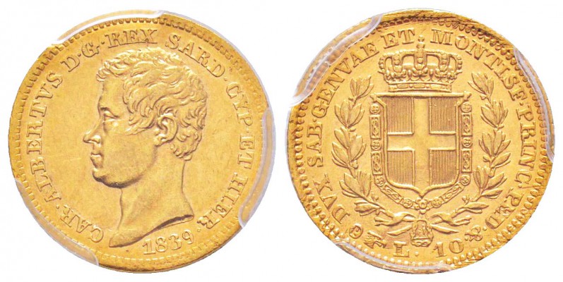 Carlo Alberto 1831-1849
10 lire, Torino, 1839 (P), AU 3.22g.
Ref : MIR.1046c (...
