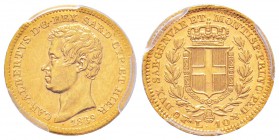 Carlo Alberto 1831-1849
10 lire, Torino, 1839 (P), AU 3.22g.
Ref : MIR.1046c (R2), Mont.88, Pag.216, Fr.1144, C#114.1
Conservation : PCGS AU53. 
Q...