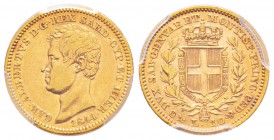 Carlo Alberto 1831-1849
10 lire, Genova, 1844 (P), AU 3.22g.
Ref : MIR.1046d (R2), Mont.95, Pag.222, Fr.1144, C#114.1
Conservation : PCGS XF40. Rar...