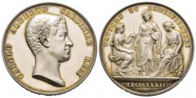 Carlo Alberto 1831-1849
Médaille argent par G.Galeazzi, 1833, AG 63.38
Avers : CAROLO ALBERTO SARDINIAE REGI
Revers : FAVTORI ET AMPLIFICATORI à l'...