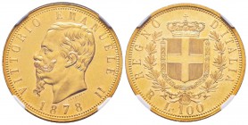 Vittorio Emanuele II 1861-1878 - Re d'Italia               
100 Lire, Roma, 1878 R, AU 32.25 g.               
Ref : MIR.1076b (R3), Pag.453, Fr.9  ...