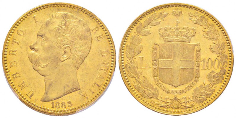 Umberto I 1878-1900 
100 lire, Rome, 1883 R, AU 32.25 g.
Ref : MIR.1096c (R), ...