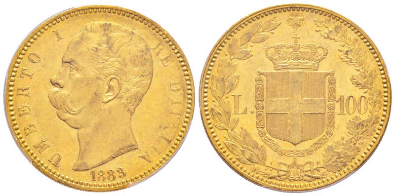 Umberto I 1878-1900 
100 lire, Rome, 1883 R, AU 32.25 g.
Ref : MIR.1096c (R), ...