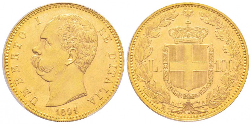 Umberto I 1878-1900 
100 lire, Rome, 1891 R, AU 32.25 g.
Ref : MIR.1096e (R3),...