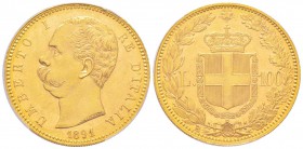 Umberto I 1878-1900 
100 lire, Rome, 1891 R, AU 32.25 g.
Ref : MIR.1096e (R3), Mont.05, Pag.571, Fr.18, KM#22
Conservation : PCGS MS61. Le plus bel...