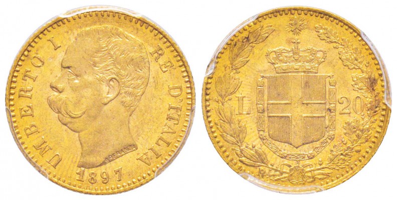 Umberto I 1878-1900 
20 lire, Roma, 1897 R, AU 6.45 g.               
Ref : MI...
