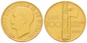 Vittorio Emanuele III 1900-1943
100 lire, Roma, 1923 R, AU 32.20 g.               
Ref : MIR.1116a (R), Mont.12, Pa g.644, Fr.30, KM#65             ...