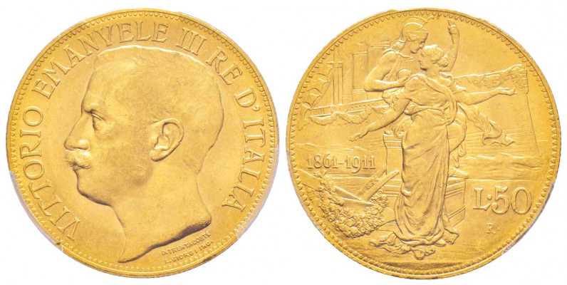 Vittorio Emanuele III 1900-1943
50 lire, Roma, 1911 R, AU 16.13 g.             ...