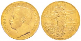 Vittorio Emanuele III 1900-1943
50 lire, Roma, 1911 R, AU 16.13 g.               
Ref : MIR.1122a, Mont.34, Pa g.656, Fr.25, KM#54               
C...
