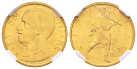 Vittorio Emanuele III 1900-1943
50 lire, Roma, AN IX, 1931 R, AU 4.4 g.               
Ref : MIR 1123a, Mont.37, Pag.657, Fr.34 , KM#71        
Con...