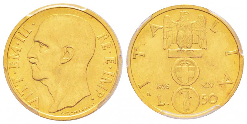 Vittorio Emanuele III 1900-1943
50 lire, Roma, 1936 R, AU 4.4 g.               ...