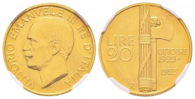 Vittorio Emanuele III 1900-1943
20 lire, Roma, 1923 R, AU 6.42 g.               
Ref : MIR.1127a Mont.55, Pa g.670, Fr.31, KM#64               
Con...