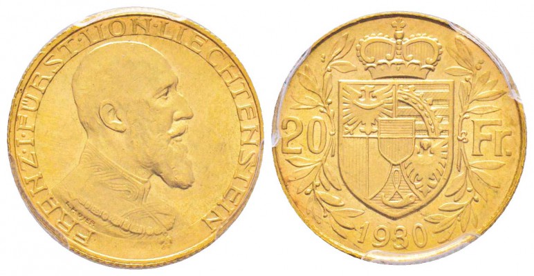 Liechtenstein
Franz I 1929-1938               
20 Francs, 1930, AU 6.45 g. 900...