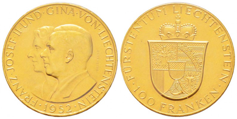 Liechtenstein, Franz Joseph II 1938-1989
100 Franken, 1952, AU 32.34 g. 900‰
R...