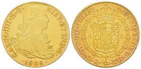Mexico, Carlo IV 1788-1808
8 Escudos, 1805 TH, AU 26.98  g. 875‰            
Ref : Cal. 60, KM#159, Fr.43       
Conservation : TTB