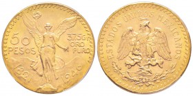 Mexico, 50 Pesos, 1946, AU 41.66 g. 900‰               
Ref : Fr.172, KM#481           
Conservation : PCGS MS65