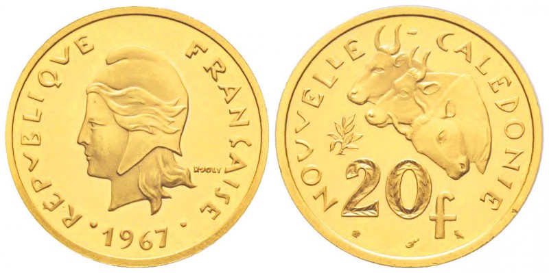 Nouvelle Calédonie
Piéfort or de 20 Francs, 1967, AU 38.69 g. 920‰ 
Ref : KM#6...