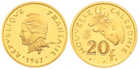 Nouvelle Calédonie
Piéfort or de 20 Francs, 1967, AU 38.69 g. 920‰ 
Ref : KM#6, Lec 100
Conservation : PCGS SP65
Quantité: 20 exemplaires. Rarissi...