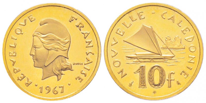 Nouvelle Calédonie, Piéfort or de 10 Francs, 1967, AU 23.46 g. 920‰ 
Ref : KM#5...