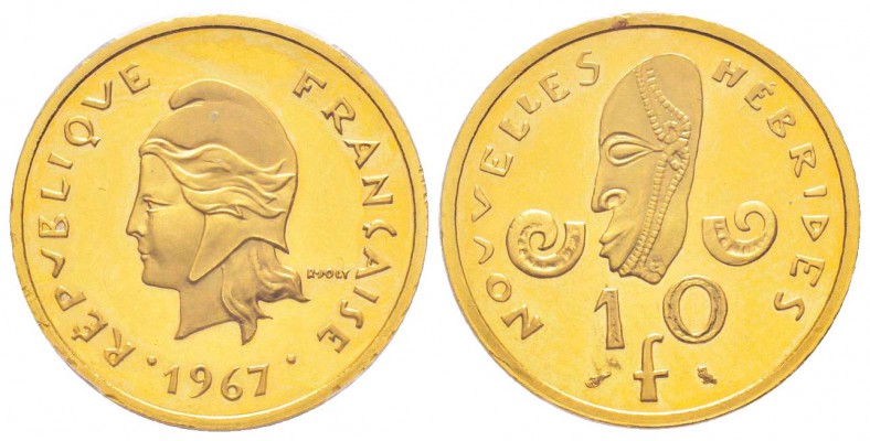 Nouvelles Hébrides, Piéfort or de 10 Francs, 1967, AU 23.46 g.  920‰ 
Ref : KM#...