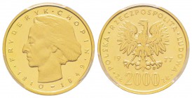 Poland, Polska Rzeczpospolita Ludowa 1952-1989
2000 zlotych, Frédéric Chopin, 1977, frappe médaille, AU 8 g. 900‰
Ref : Fr.119, Y#90
Conservation :...