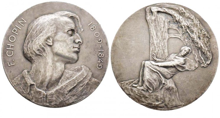 Poland, Médaille de Frédéric Chopin par W. Szymanowski, ND, (c.1907),  AG 54.4 g...